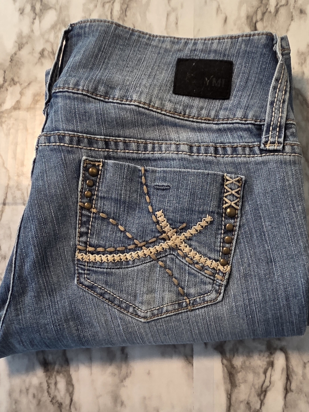 YMI Jeans Light Blue Boot Cut with Embroidered Back Pocket Size 9